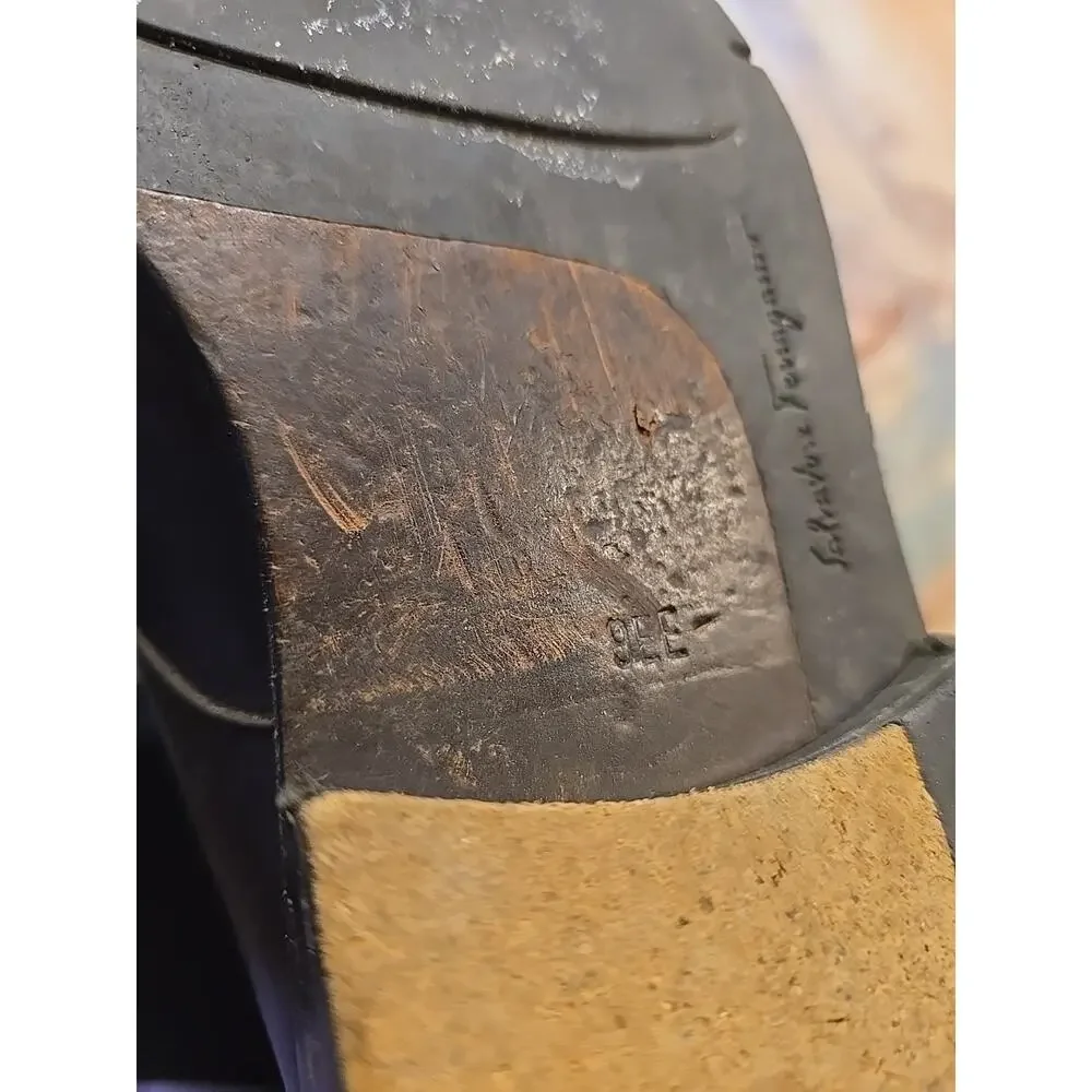 Salvatore Ferragamo Blck Leather Laceup Cap Toe Combat Boot Men Sz 9EE Steampunk - Picture 9 of 12